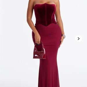 Fashion Nova Burgundy Strapless Dress